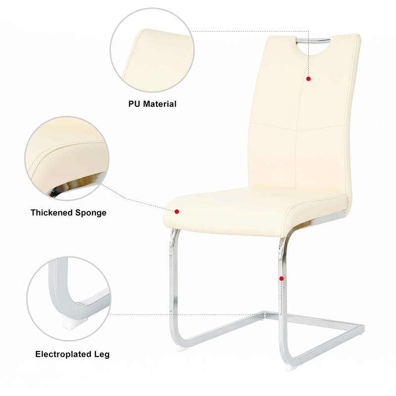 PU Dining Chair Living Room Chair with Silver Leg(Set of 4)