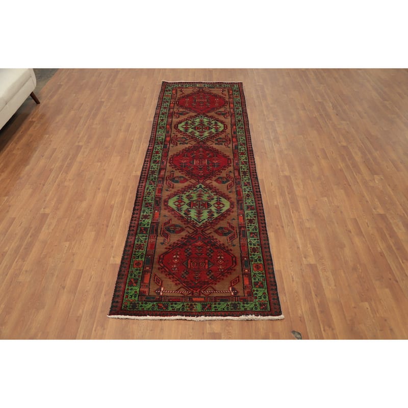 Hand Knotted Oriental 100% Wool Carpet Traditional Tribal Brown Ardebil Runner Rug - 11' 4'' X 3' 6''