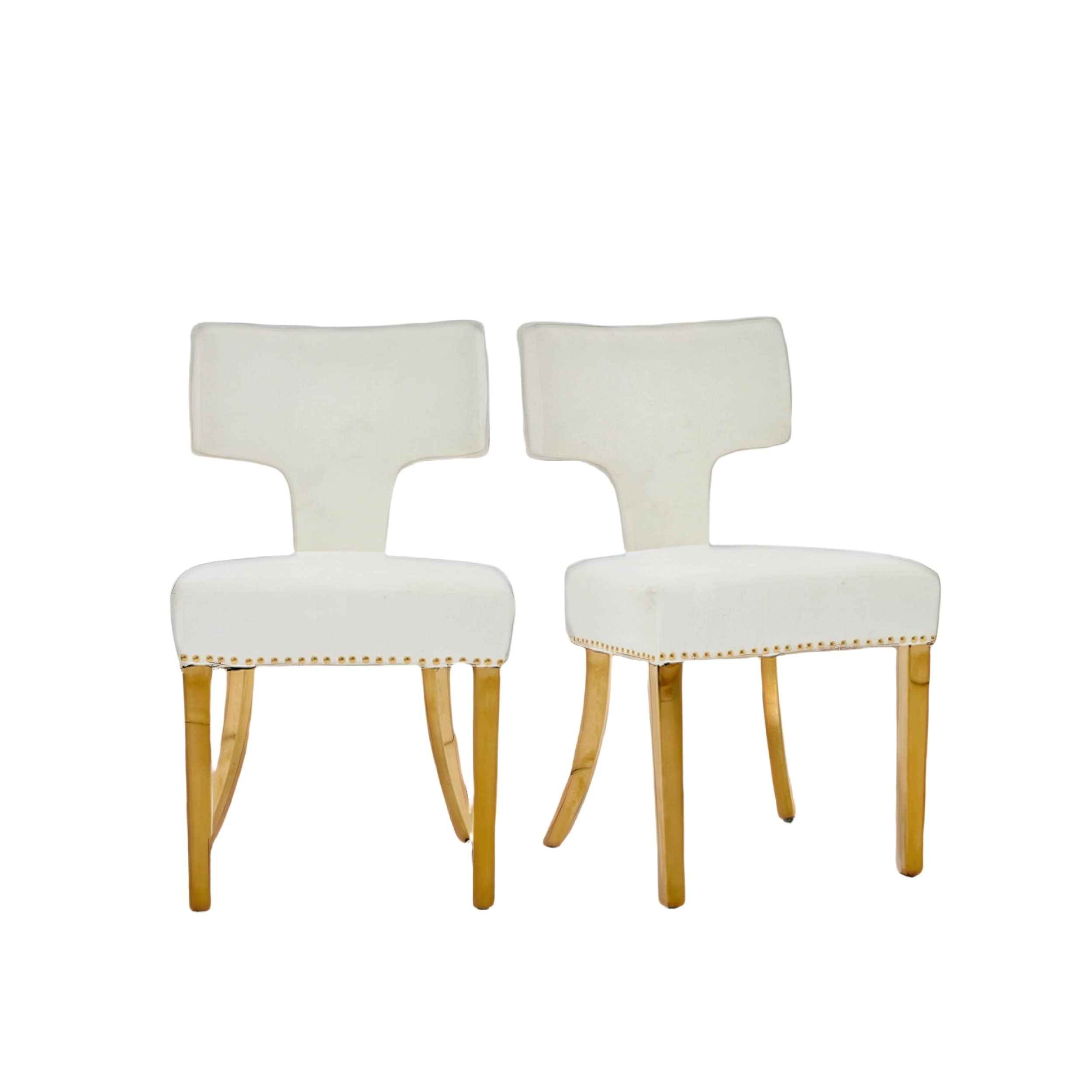 Modern Dining Chairs with Copper Nails Curved Backrest, Set of 2