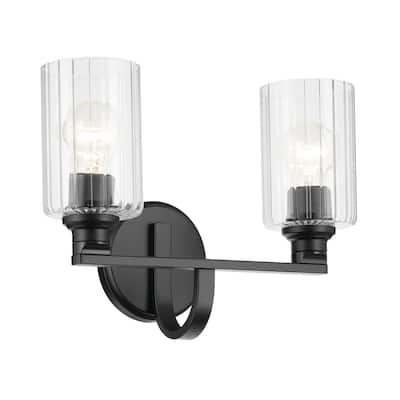 Kichler Lighting Gioe 14.25" 2-Light Vanity Light with Clear Fluted Glass in Black
