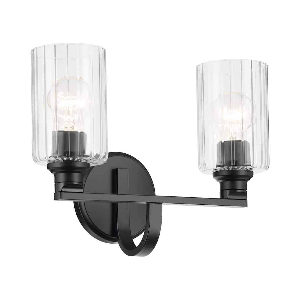Kichler Lighting Gioe 14.25" 2-Light Vanity Light with Clear Fluted Glass in Black