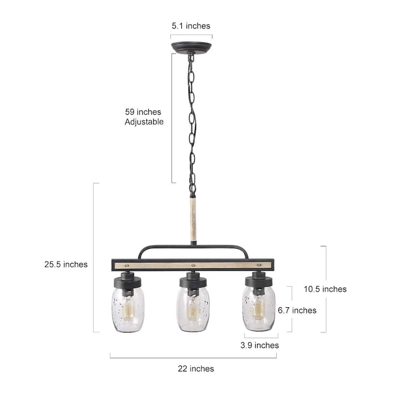 The Gray Barn Farmhouse Mason Jar Glass Linear Kitchen Island Chandelier - L22"x W4"x H19.5"