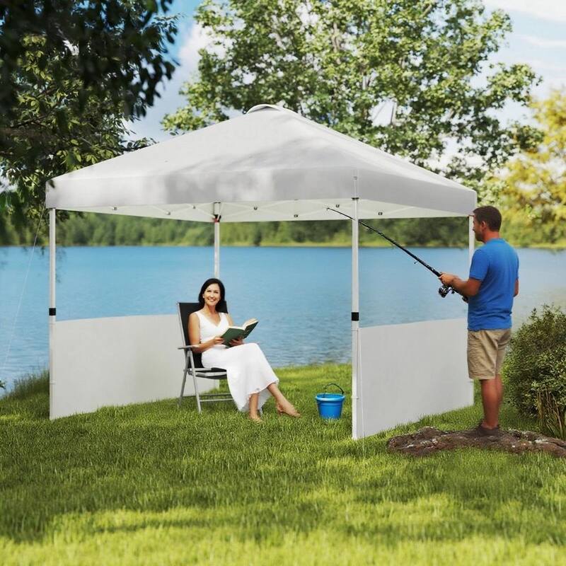 10x 10 ft Party Tent Pop Up Canopy Tent with 2 Half Sidewalls with Wheeled Carry Bag, White - White