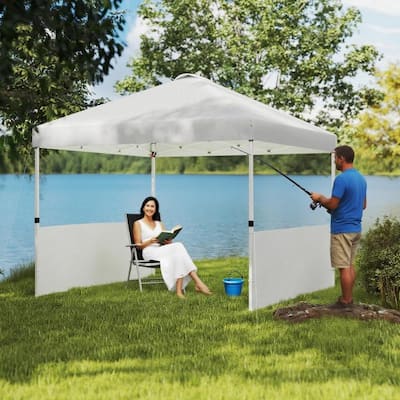 10x 10 ft Party Tent Pop Up Canopy Tent with 2 Half Sidewalls with Wheeled Carry Bag, White