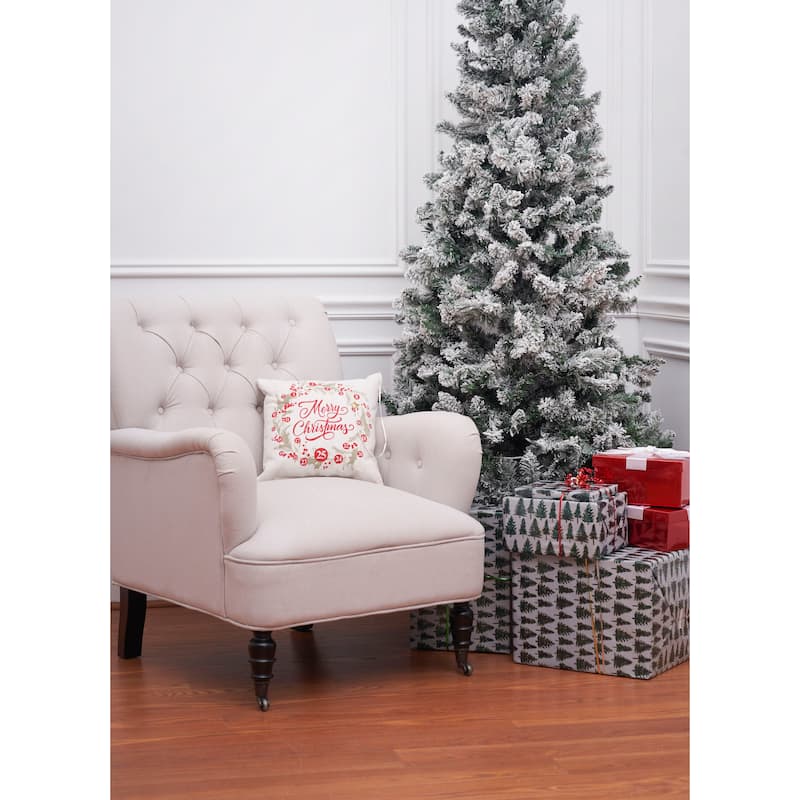 Merry Christmas Wreath 13.5' x 13.5" Embellished Throw Pillow