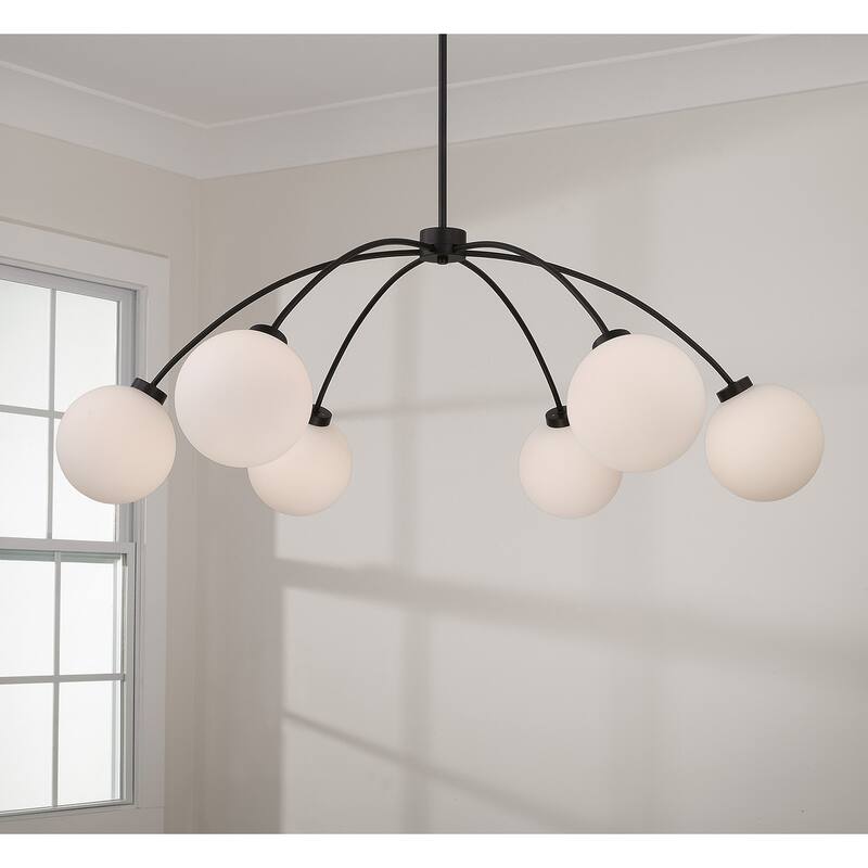 47" W x 15" H 6-Light Chandelier in Matte Black with Soft White Glass Globes - 47"W x 15"H