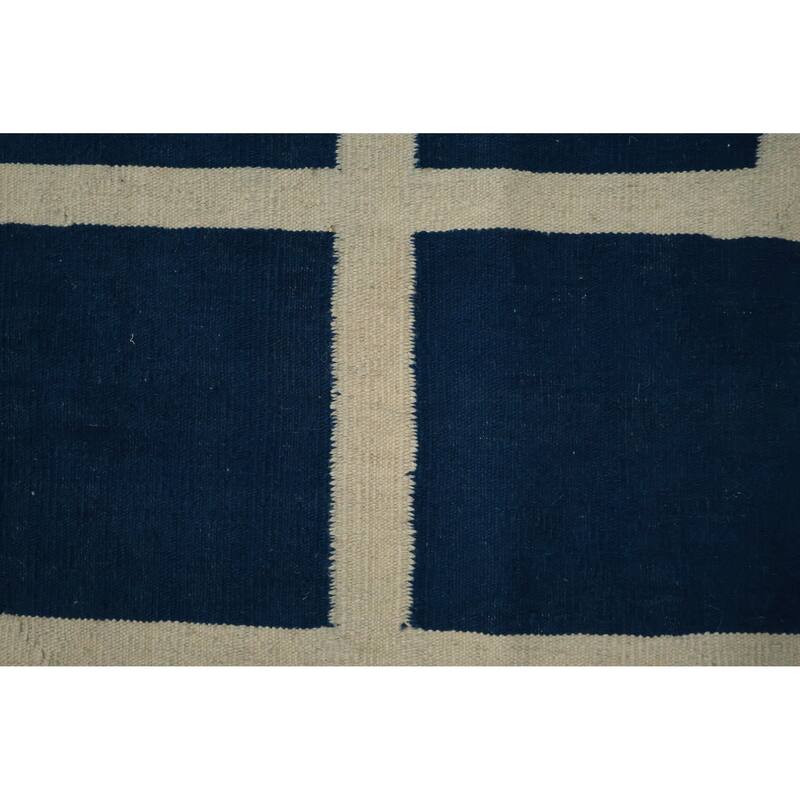 Hand Woven Oriental 100% Wool Carpet Southwestern Modern Navy Blue & Blues Kilim Area Rug - 12' 0'' X 8' 8''