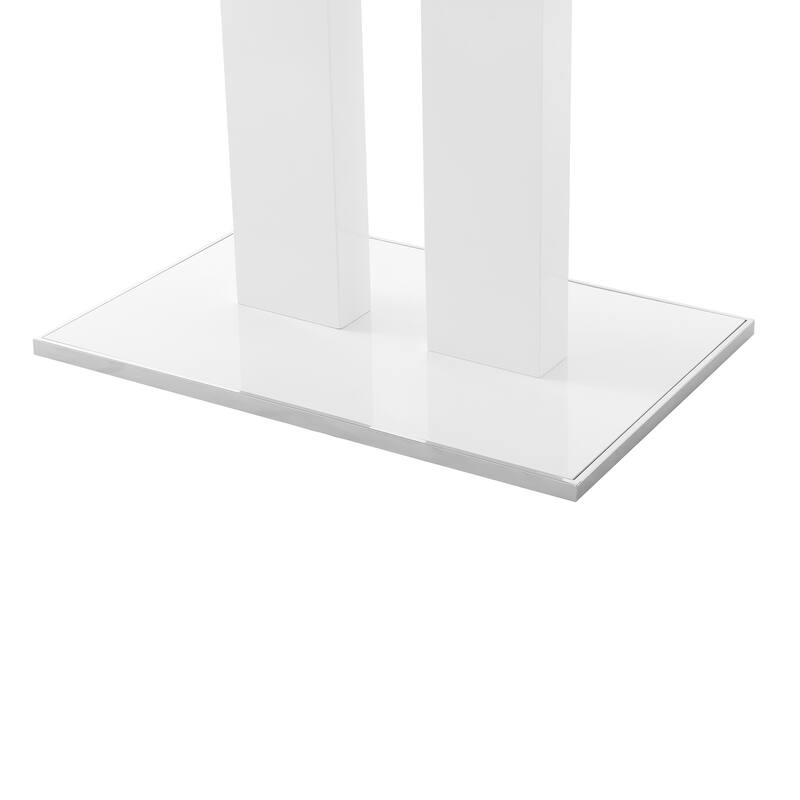 Modern White Lacquer and Chrome 51" Rectangular Dining Table with Pedestal Base