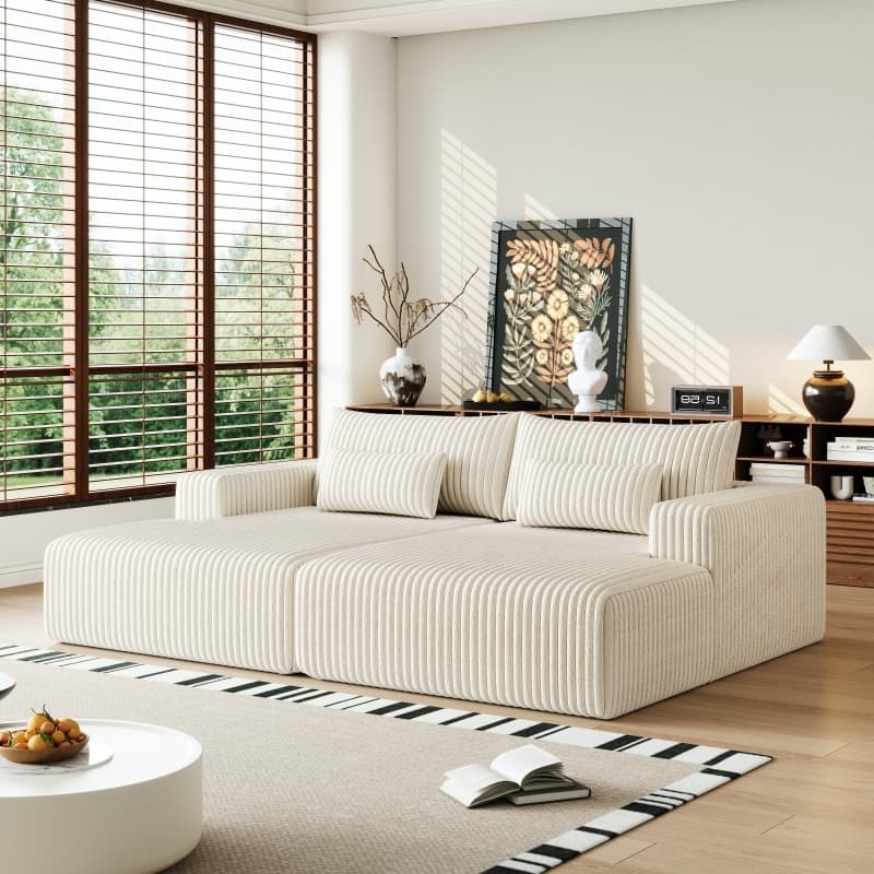 Roomfitters 102" Modern Sectional Lounge Chaise, Cloud Plush Loveseat Sleeper Sofa Bed, No Assembly Recliner Couch