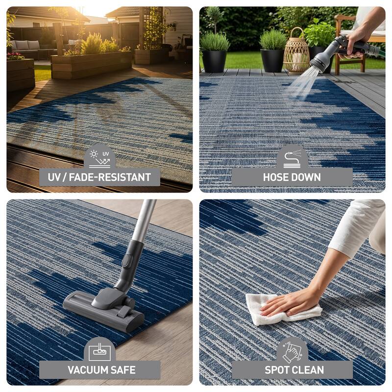 World Rug Gallery Indoor/Outdoor High-Low Textured Area Rug, Geometric Easy-Clean Patio Rug