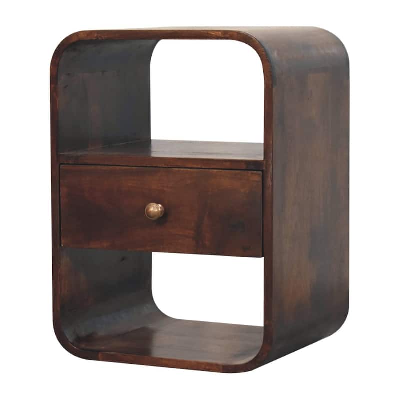 Artisan Furniture Solid Wood California Walnut Curved Edge Bedside, Dark brown, 1 drawer