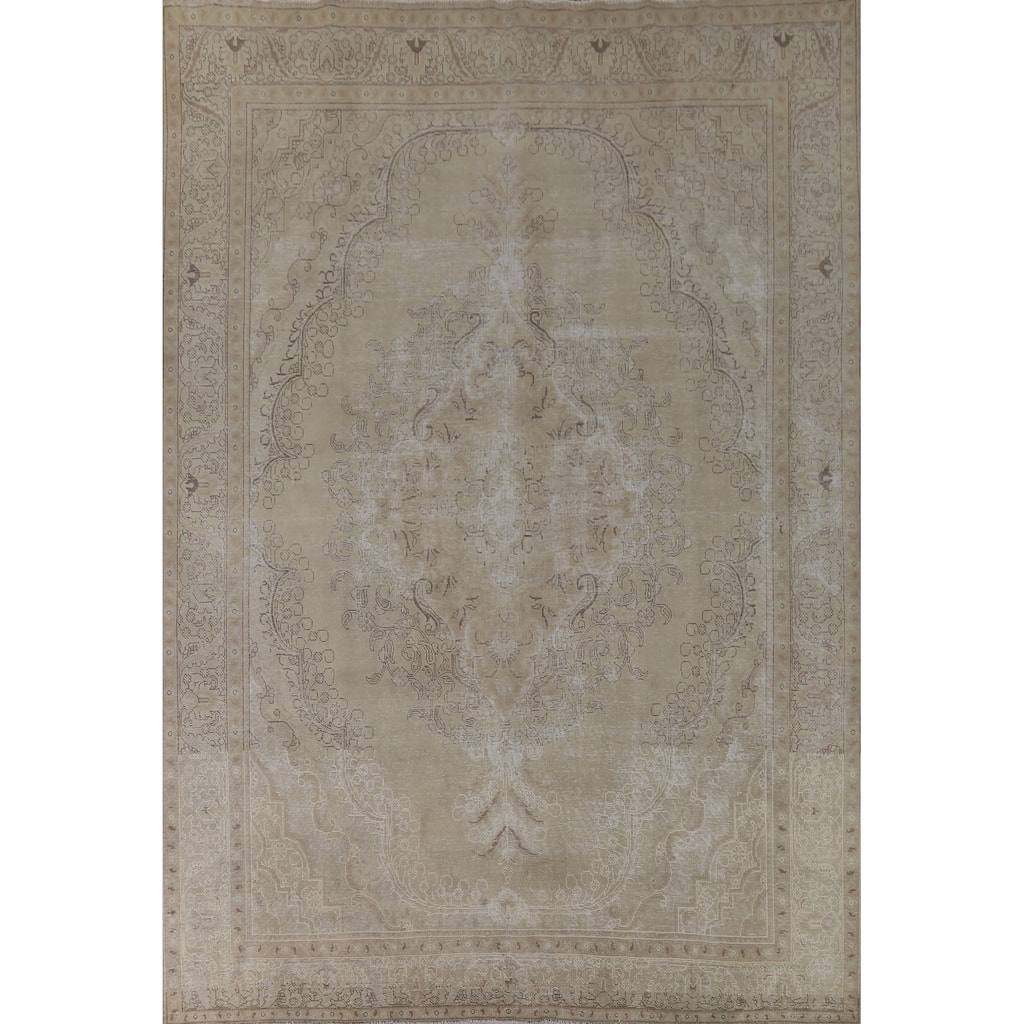 Distressed Tabriz Vintage Persian Rug Bedroom Hand-Knotted Wool Carpet - 9'10" x 12'10"