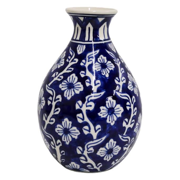 Home&Manor Ceramic Bottle Vase Blue/White