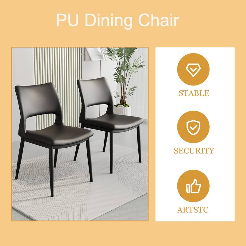 Modern Minimalist PU Leather Dining Chairs Set of 2, Comfortable Backrest Design, Metal Leg Support - 18.8" x 17.3" x 32.5"