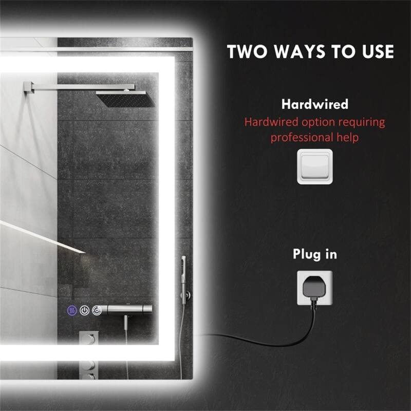 Clear Glass LED Vanity Mirror with Aluminum Frame, Defog and Touch Control