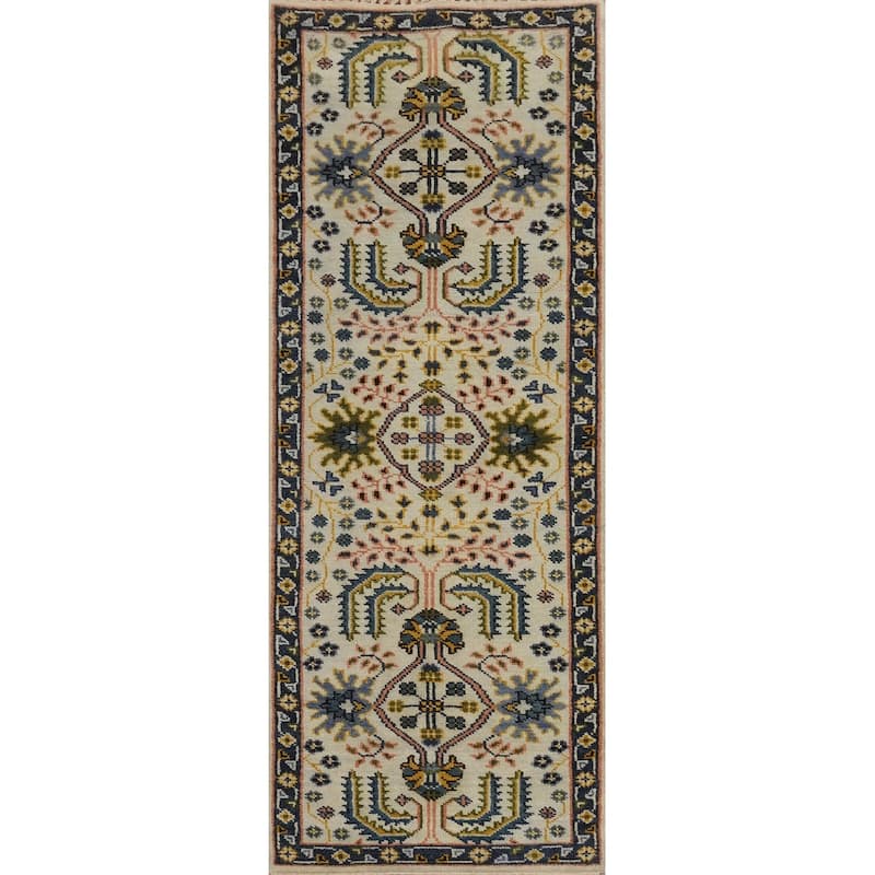Hand-knotted Traditional Wool Multi-Colored Geometric Area Rug Oriental Carpet - 8' 2'' X 2' 6''