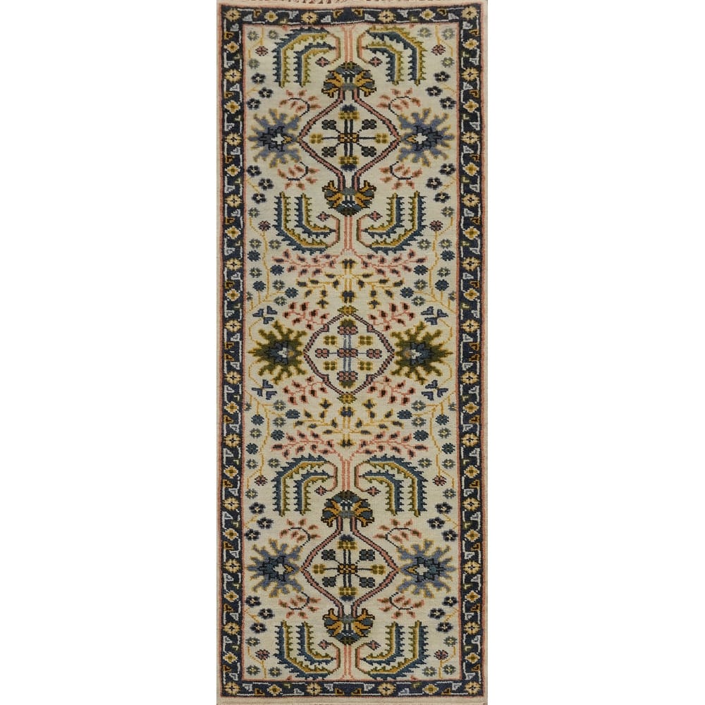 Hand-knotted Traditional Wool Multi-Colored Geometric Area Rug Oriental Carpet - 8' 2'' X 2' 6''