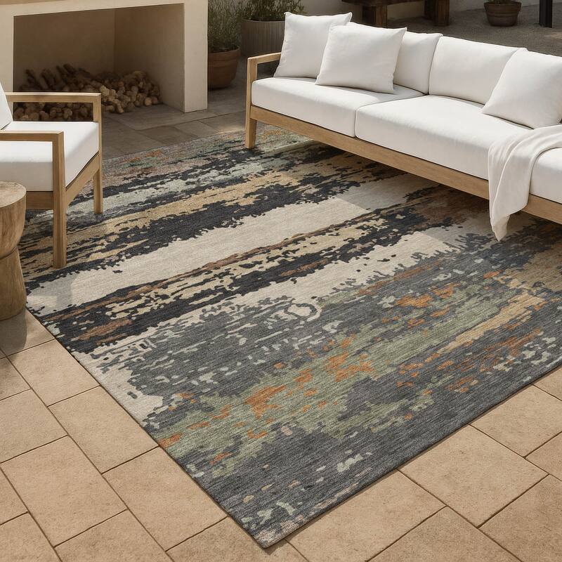 Machine Washable Indoor/ Outdoor Modern Buena Chantille Rug - Charcoal - 9' x 12'