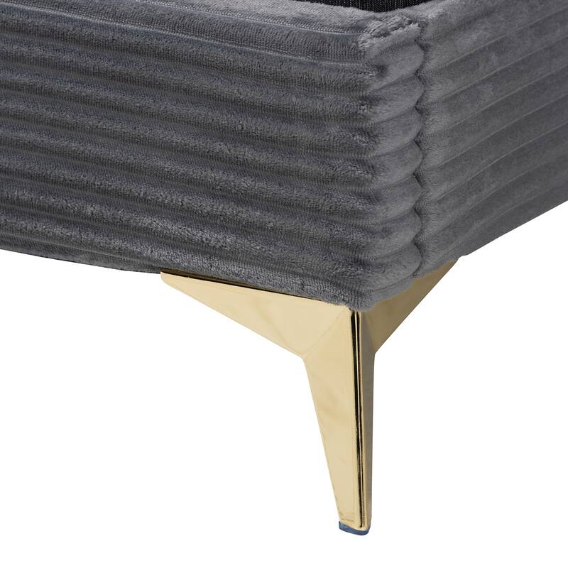 Velvet Queen Bed - Modern Panel Bed with Gold Metal Legs, Channel Tufted Headboard, Bedroom Furniture