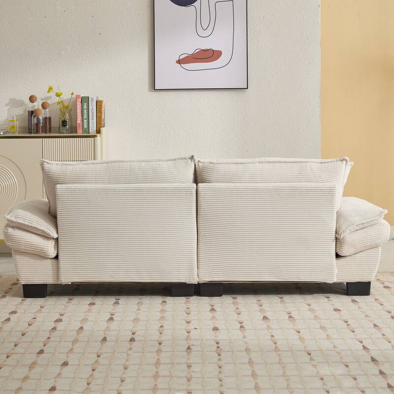 84-Inch Corduroy Sofa with Double Layer Cushion and 2 Extra Pillows for Living Room or Guest Room