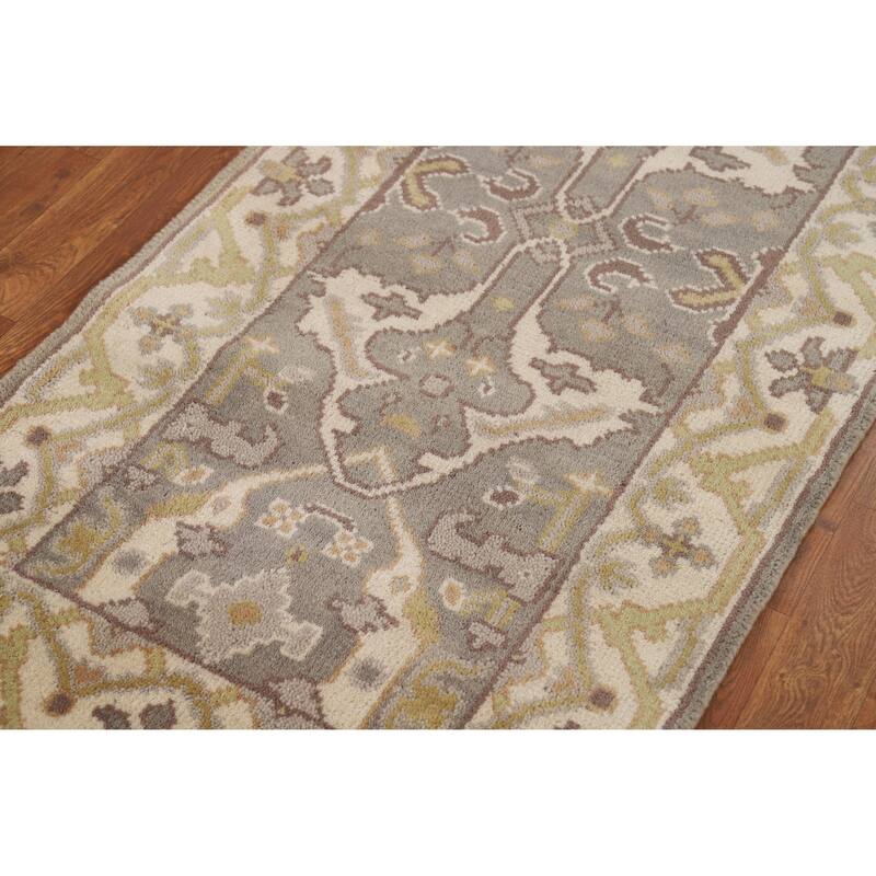 Grey Oushak Runner Rug Hand-Knotted Transitional Wool Carpet - 2'6"x 9'9"