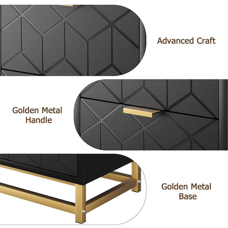 3 Drawer Dresser, with Metal Legs and Gold Handles