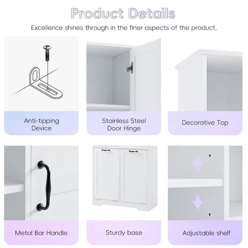 GDFStudio - Elijah Tall Bathroom Cabinet with Tilt-Out Laundry Hampers and Adjustable Shelves