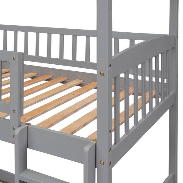 Gray Twin over Twin Pine Bunk House Bed with Slide and Ladder, Full ...