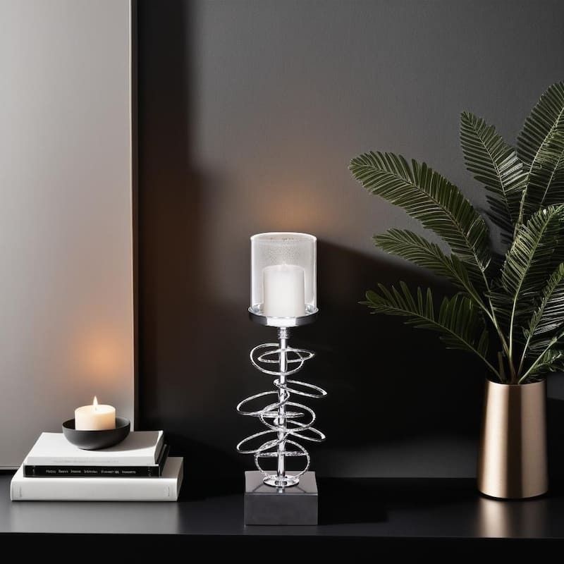 Allan Andrews Silver Metallic Chrome Candle Holder with Iron Rings Design (3 sizes available) - 17"H