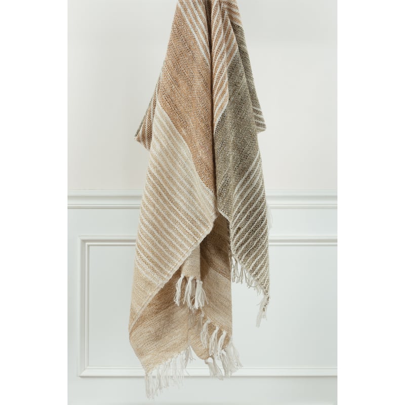 Rizzy Home Hand-tied Striped Throw Blanket - Brown