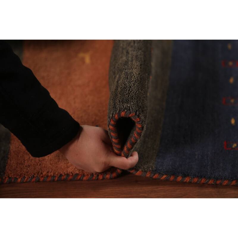 Striped Gabbeh Oriental Area Rug Hand-Knotted Wool Carpet - 6'7" x 9'6"