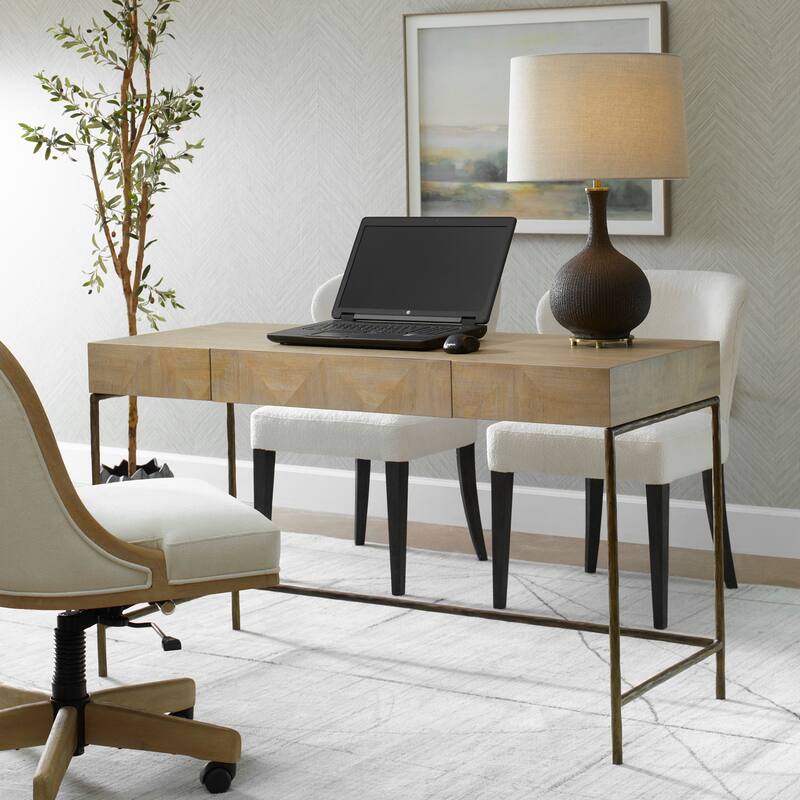 Uttermost 24424 Aristotle 52" Wide Veneer Top Iron 1 Drawer Writing
