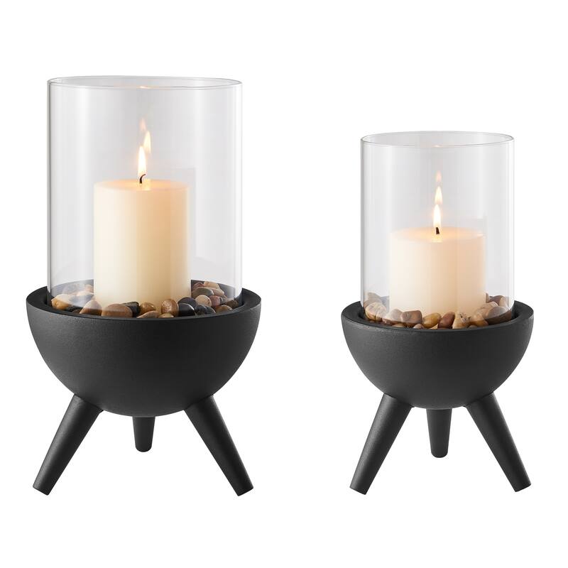 Danya B. Molta Modern Black Metal Bold Pedestal and Glass Candle Holder