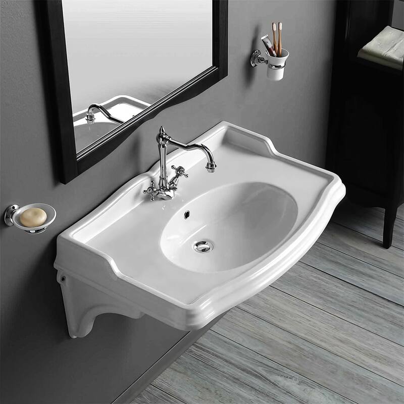 Whitehaus AR874-MNSLEN-1H Isabella 40-1/2" Oval Vitreous China Wall