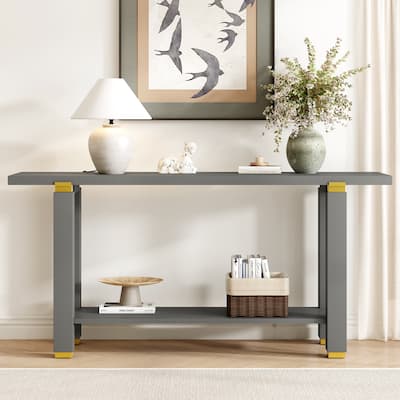62.9" Modern Minimalist Console Table with Metal Accents