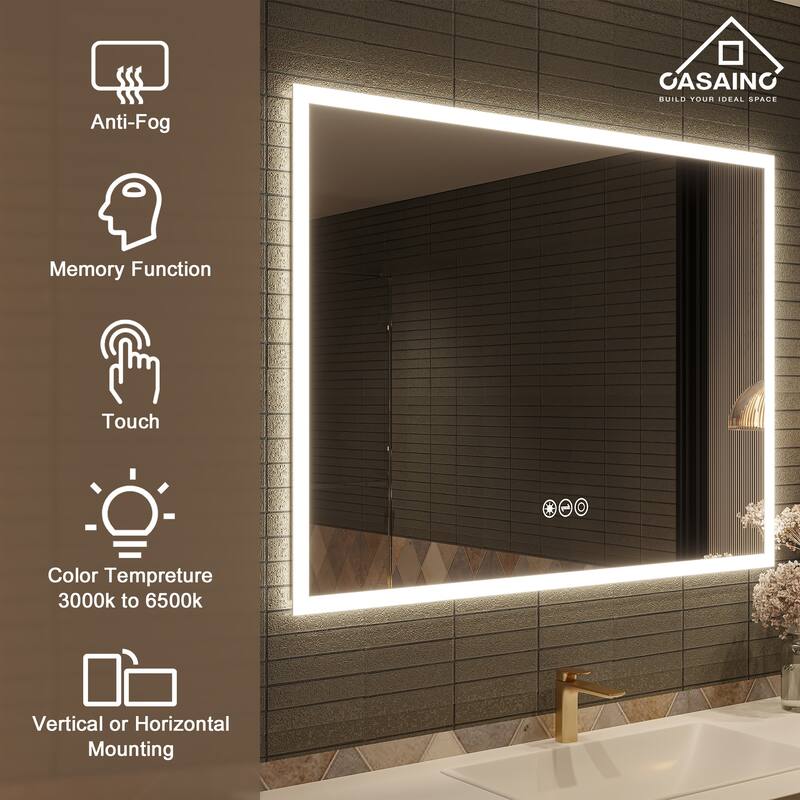 48 in. W x 36 in. H Rectangular Frameless LED Wall-Mounted Bathroom Vanity Mirror with Side Light-Emitting in Silver