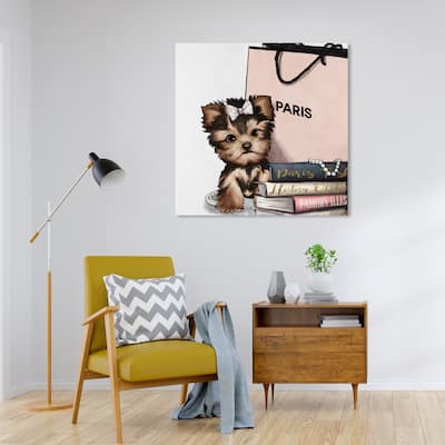 Wynwood Studio 'Fashion Book Yorkie Glam' Animals Wall Art Canvas Print Dogs and Puppies - Brown, Pink
