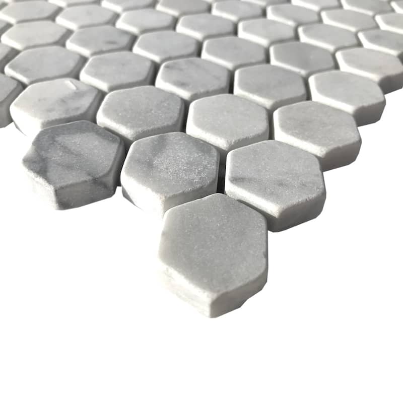 Carrara Marble 1" x 1" Honeycomb Tumbled Mosaic Tile