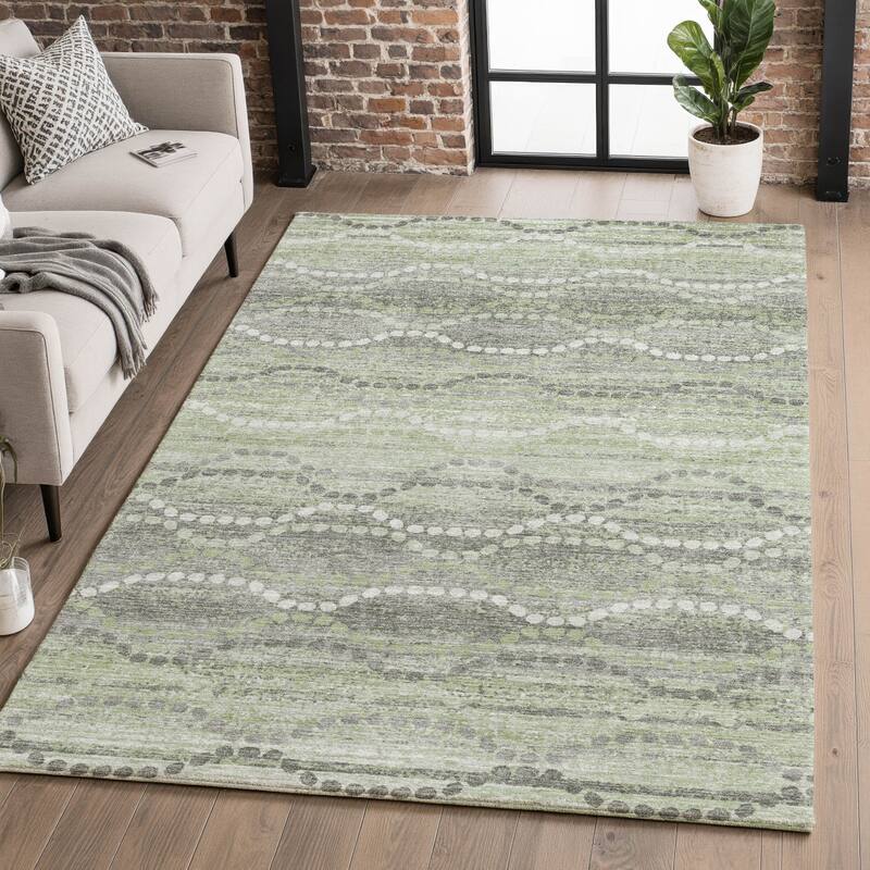 Premium Washable Super Soft Pixy Stripes Mayfield Rug - Green - 5' x 7'6"
