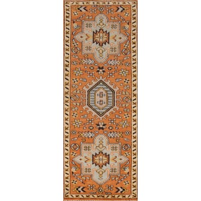 Orange Heriz Serapi Indian Runner Rug Hand-Knotted Wool Carpet - 2'6" x 8'0"