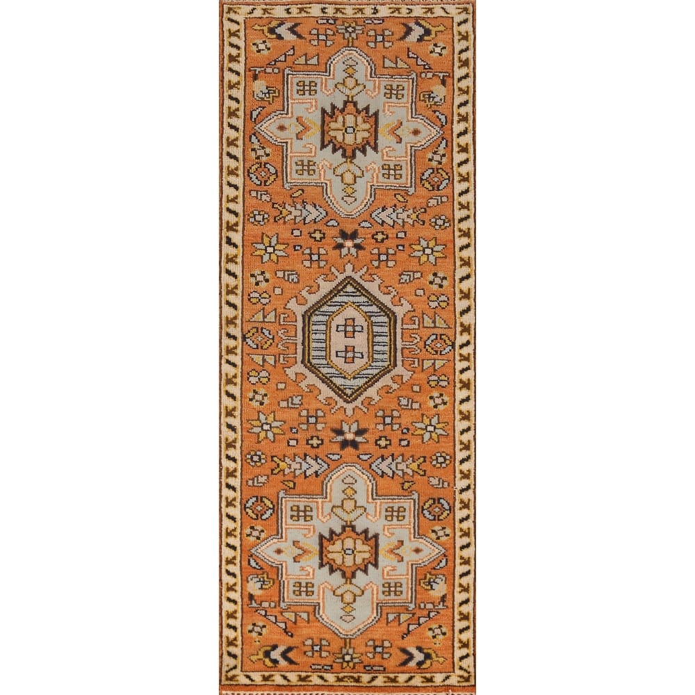 Orange Heriz Serapi Indian Runner Rug Hand-Knotted Wool Carpet - 2'6" x 8'0"