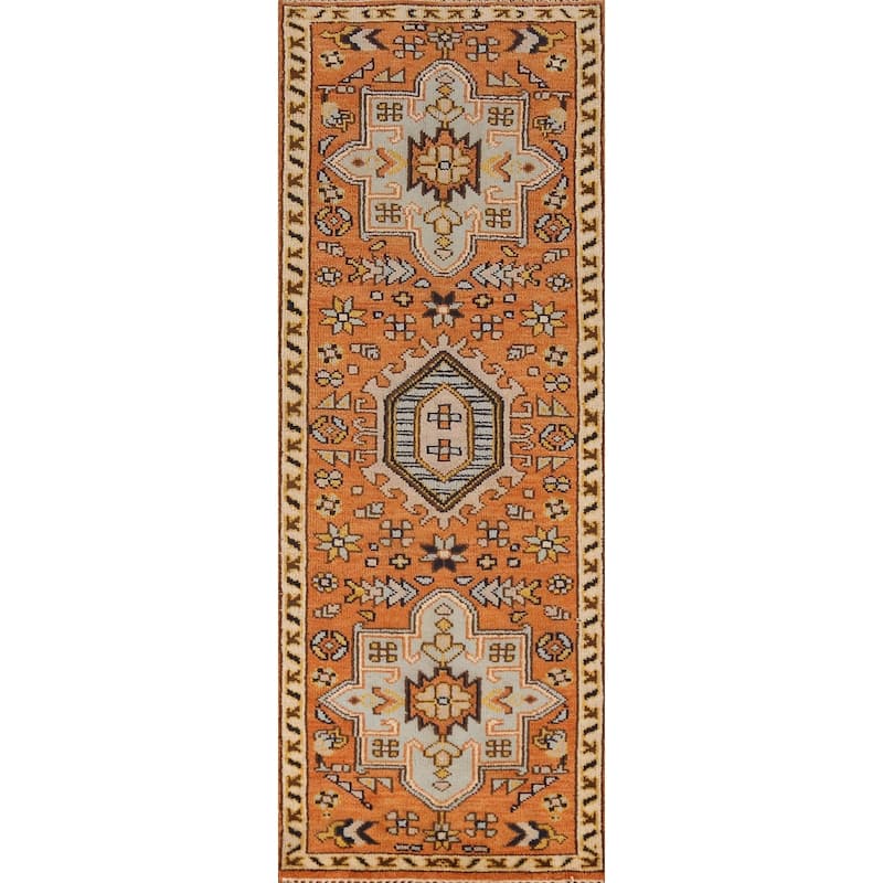 Orange Heriz Serapi Indian Runner Rug Hand-Knotted Wool Carpet - 2'6" x 8'0"