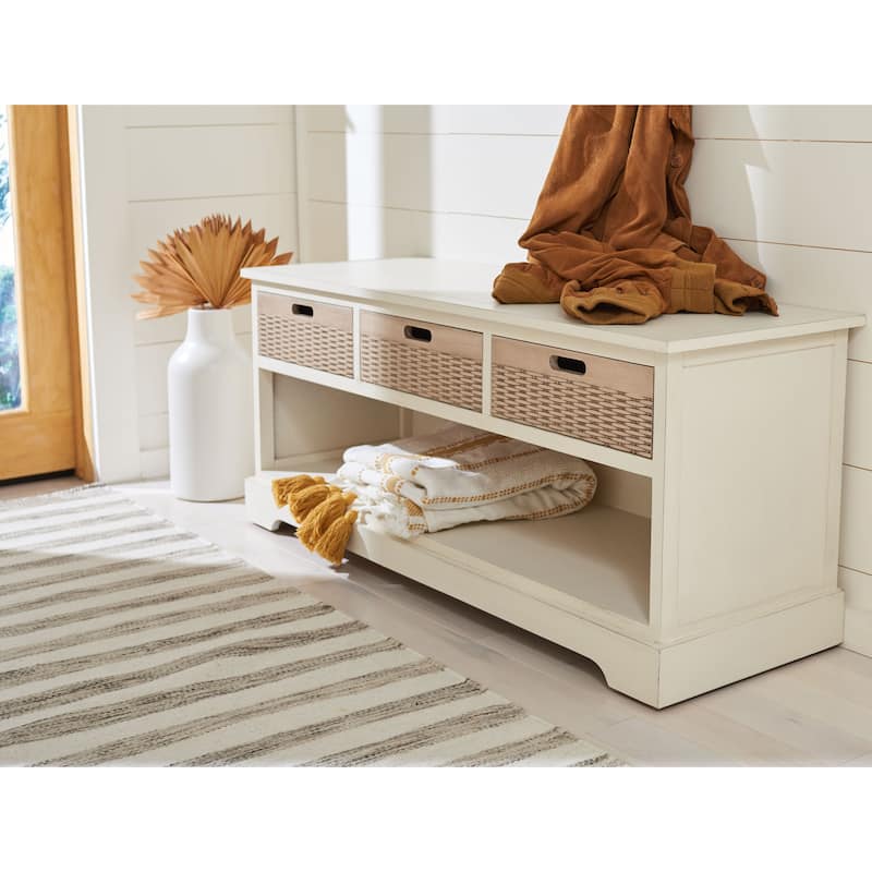 SAFAVIEH Landers 3-Drawer Bottom Shelf Storage Bench - 47.3" W x 15" L x 19" H