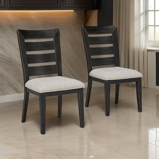 Sili 24 Inch Dining Chair Set of 2, Cushioned, Ladder Back, Black, Gray