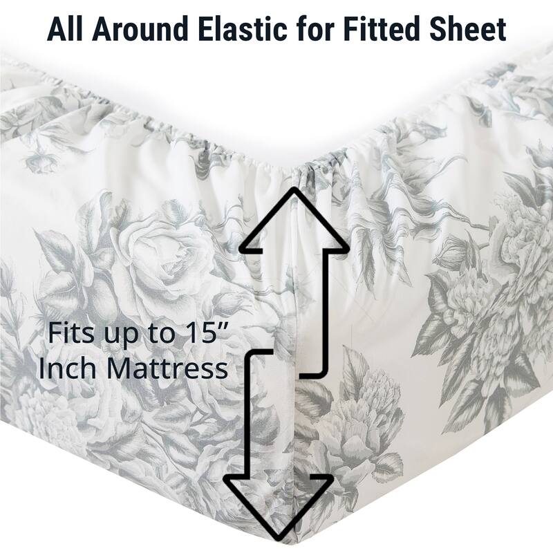 HLC.ME Floral Bed Sheets - Multi-Piece Bed Sheet Set - Wrinkle Resistant & Ultra Soft - Fits Mattresses up to 15 Inches Deep