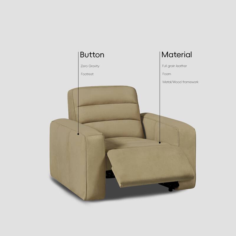 46" W Full-Grain Leather Power Recliner with Zero Gravity, USB & Type-C Charging