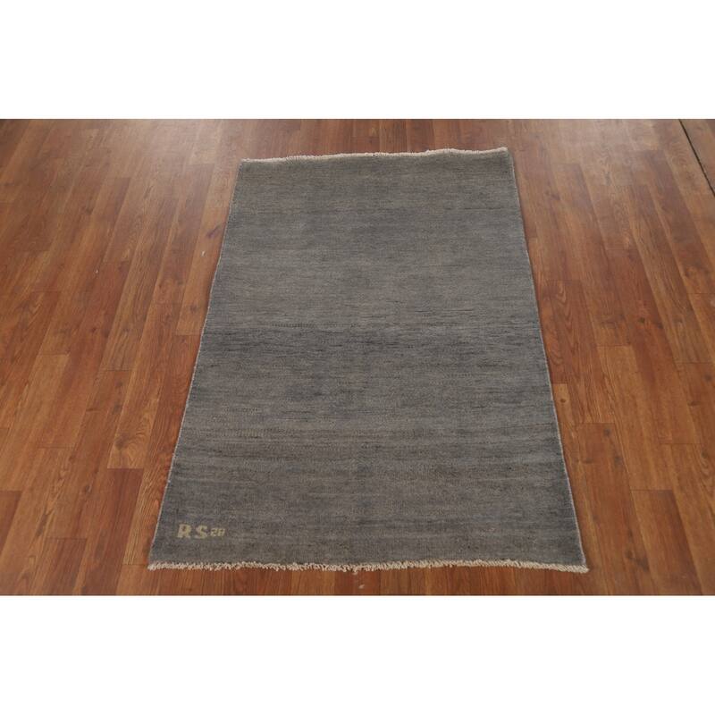 Gray Gabbeh Modern Foyer Rug Hand-Knotted Wool Carpet - 2'8"x 3'11"
