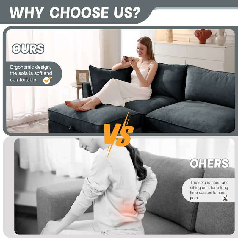 112" Modern L-Shaped Modular Sectional Sofa for Living Room, Oversized Chenille Couch w/ Hidden Storage and Movable Ottoman