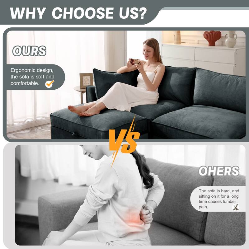 Modern Chenille Sectional Sofa Couch with Hidden Storage & 2 Ottoman