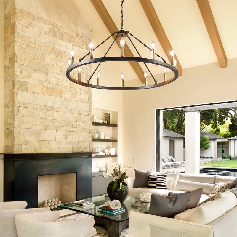 12 - Light Dimmable Wagon Wheel Chandelier